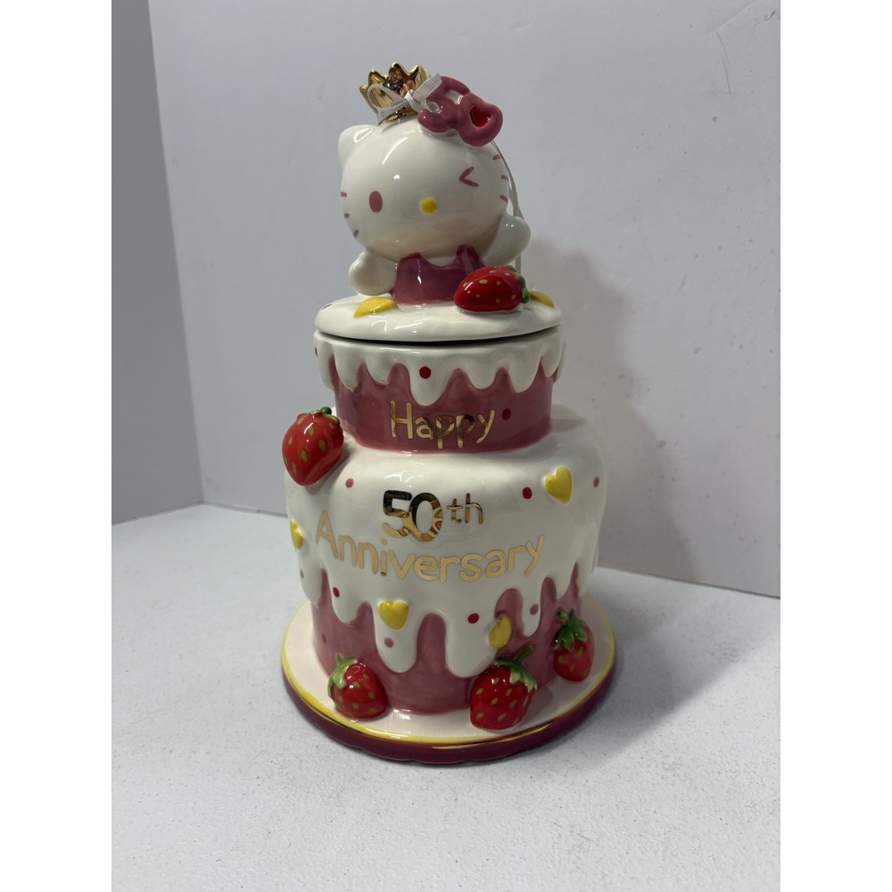 Sanrio Blue Sky Clayworks HELLO KITTY 50th Anniversary Cake Cookie Jar 10.24"